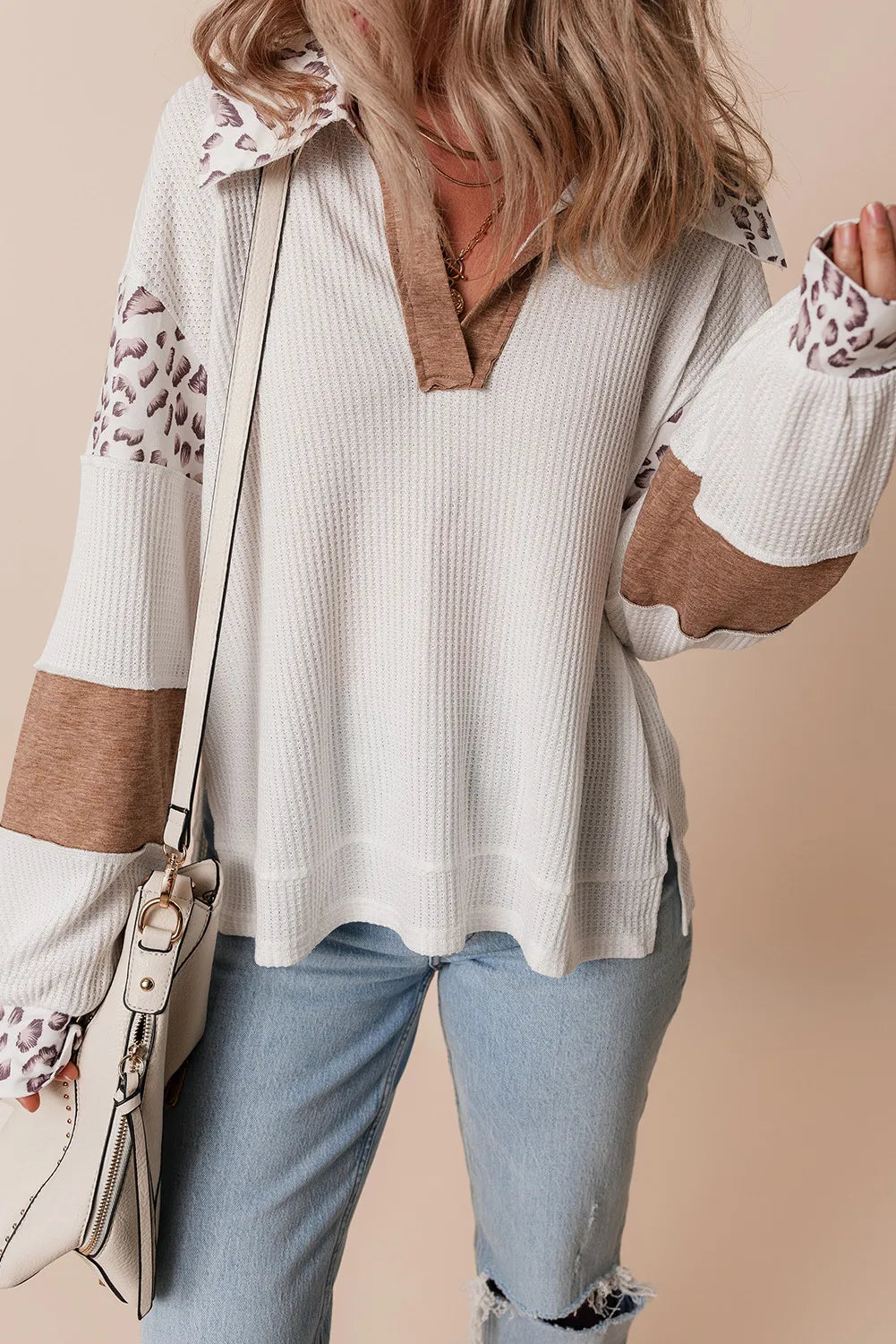 Birgit | Long sleeve shirt with Johnny collar and leopard print