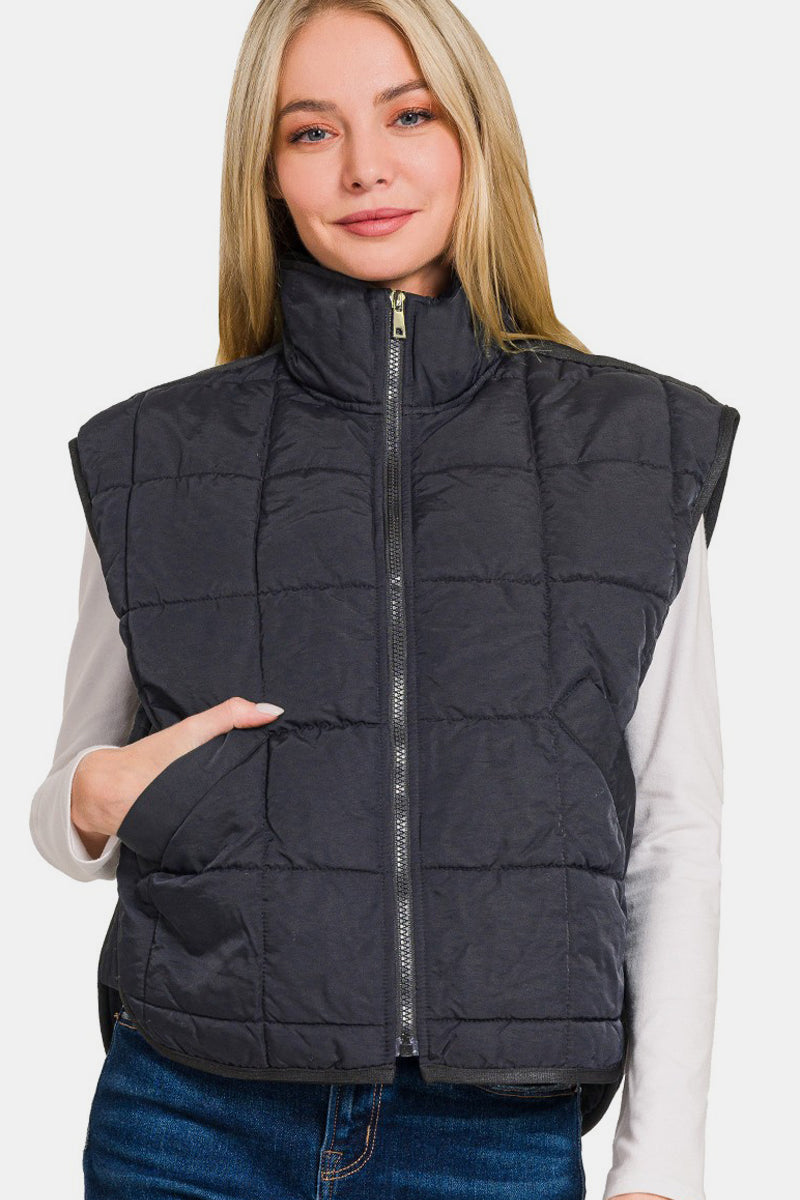 Stefanie | Cropped puffer vest with zip and pockets