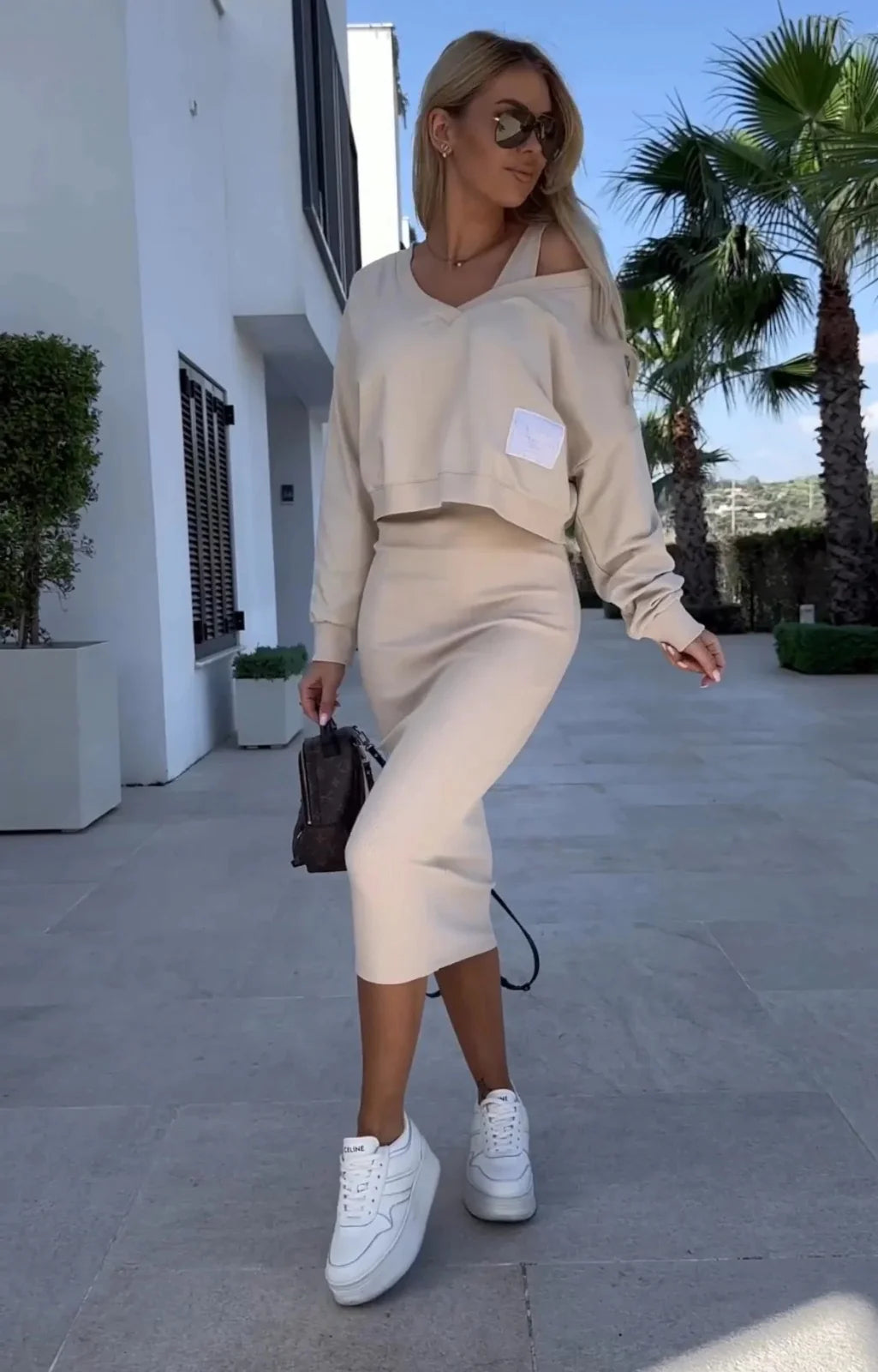 Maricela® | Sleeveless dress and sweater set for women