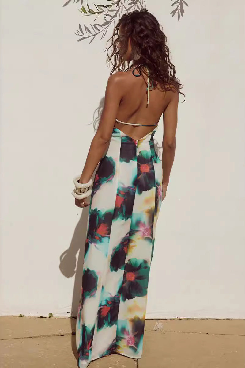 Paola® | Resort-Style Halter Neck Maxi Dress With Tie Belt