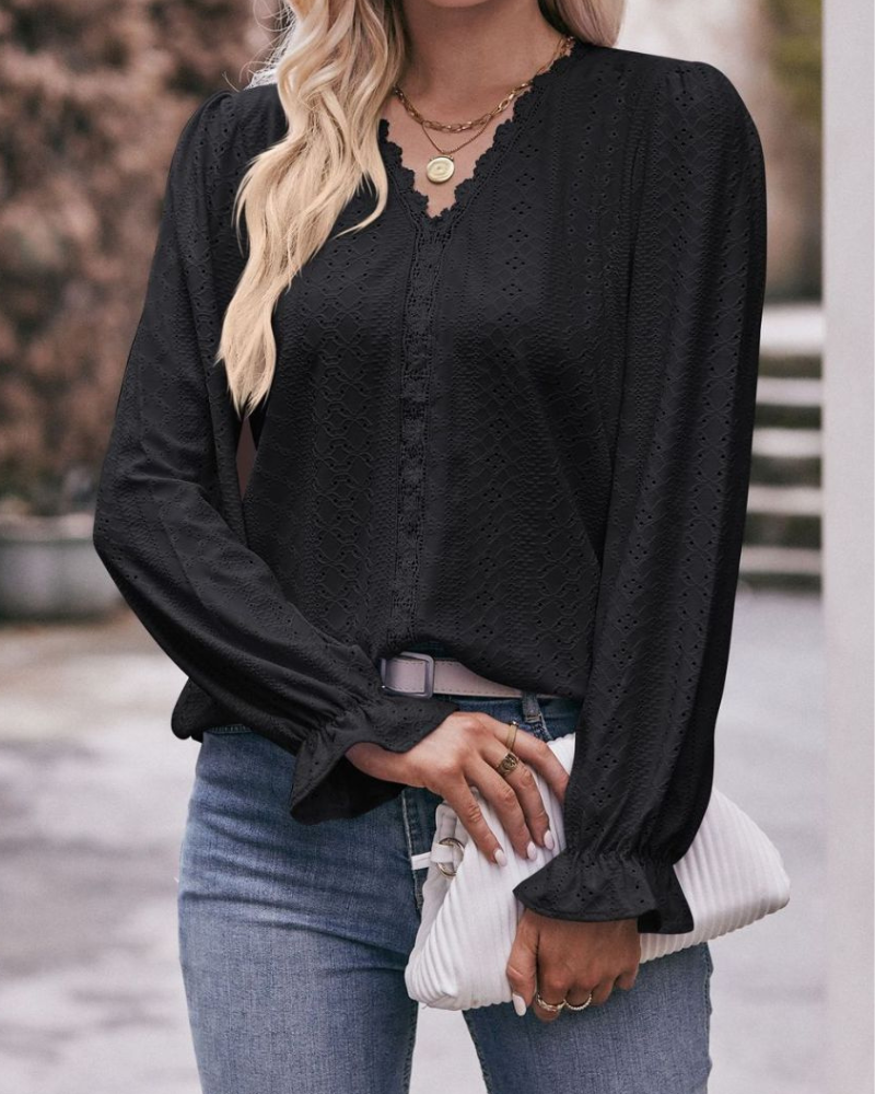 Alexa® | Elegant V-Neck Blouse With Ruffle Sleeves