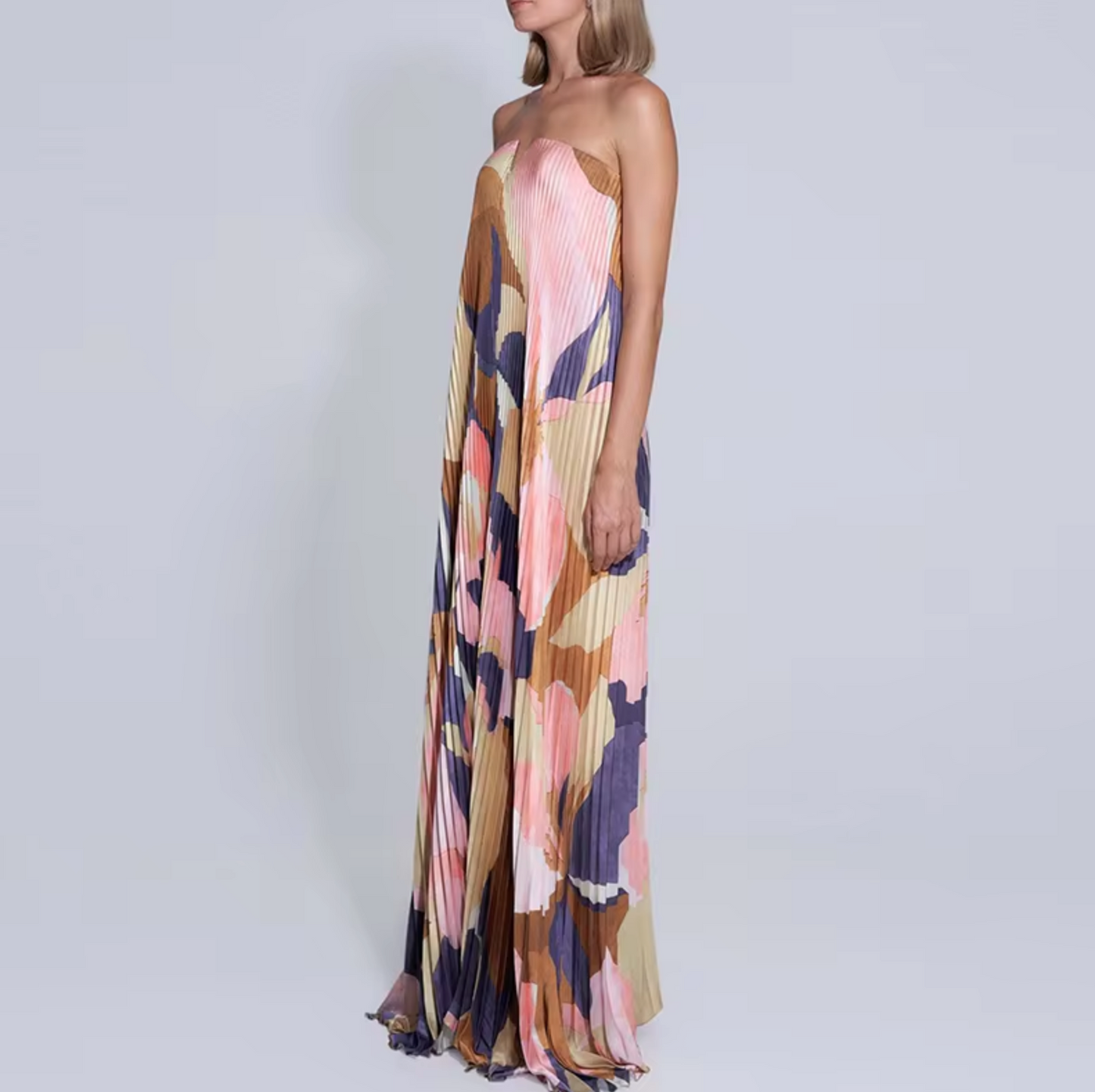 Silvana® | Floral Strapless Pleated Long Dress