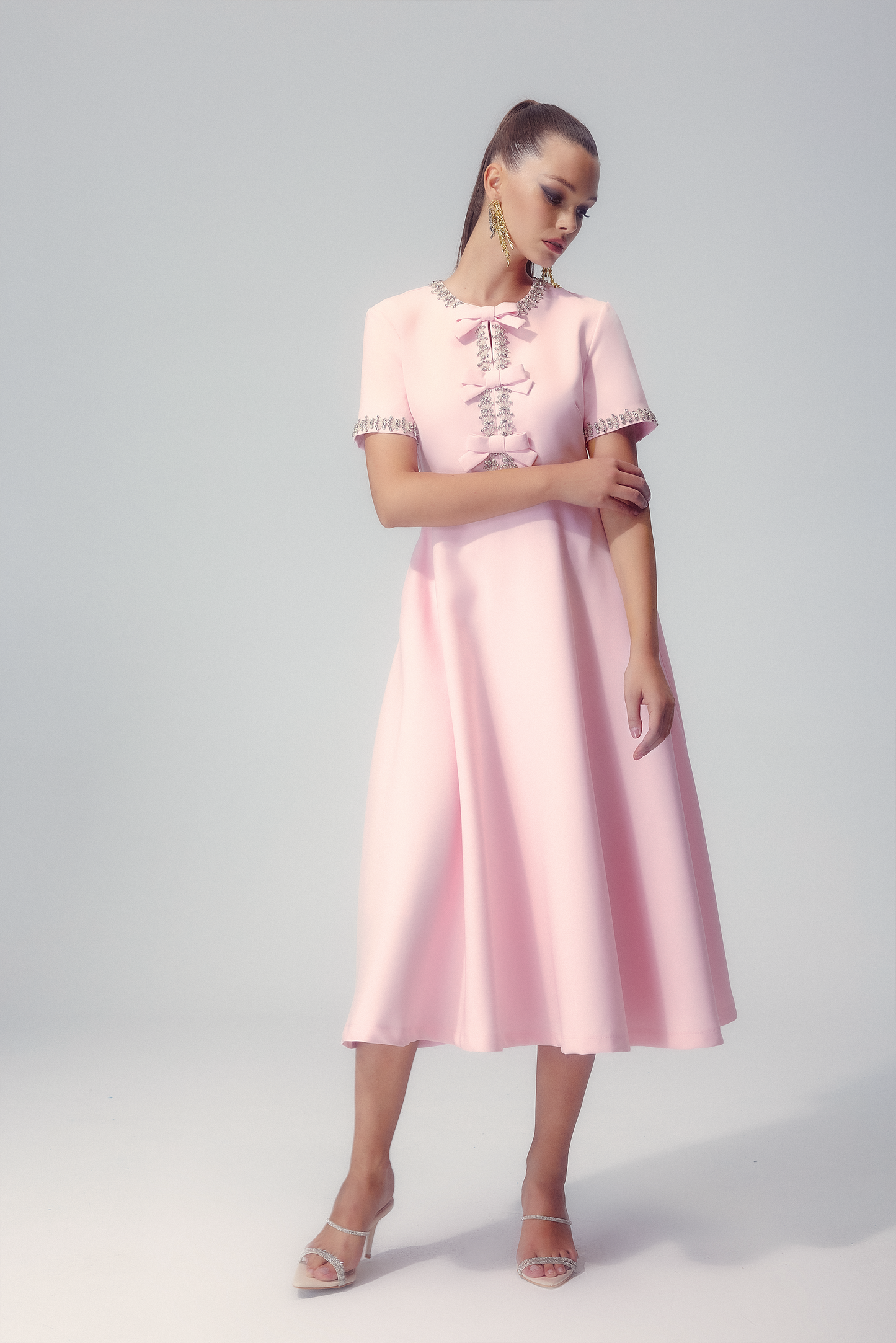 Mercedes® | Midi Dress With Bow And Crystal Embellishment