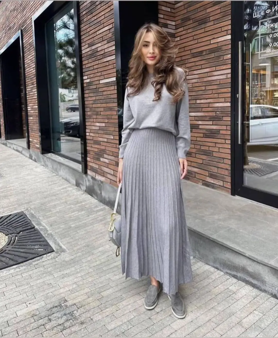 Flora | Solid color long sleeve top and pleated skirts for women