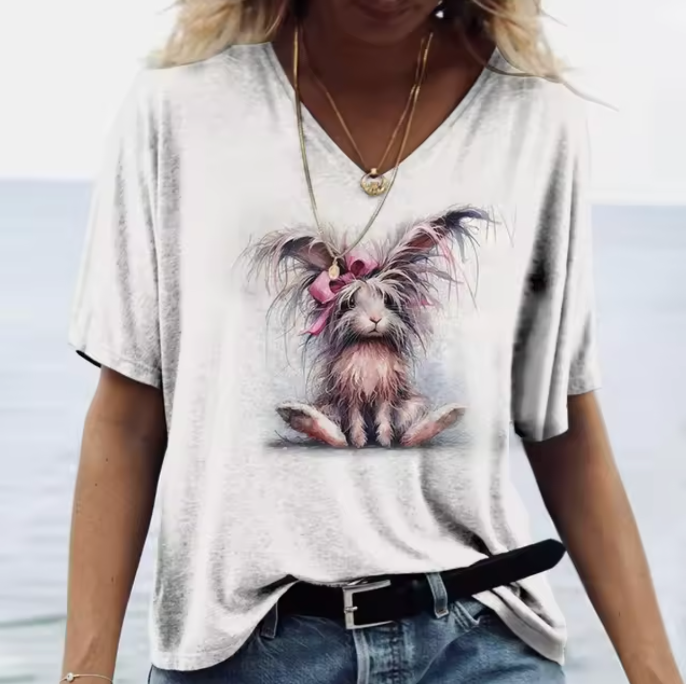 Piera® | White T-Shirts With Rabbit Print