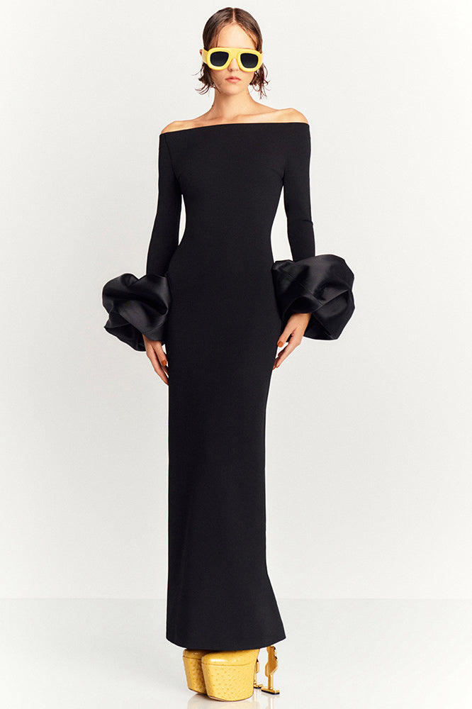 Mariana® | Solid-Colored Lantern-Sleeve Dress