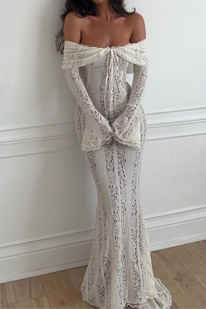 Matilde® | Lace Wide Flared Sleeve Off-Shoulder Dress