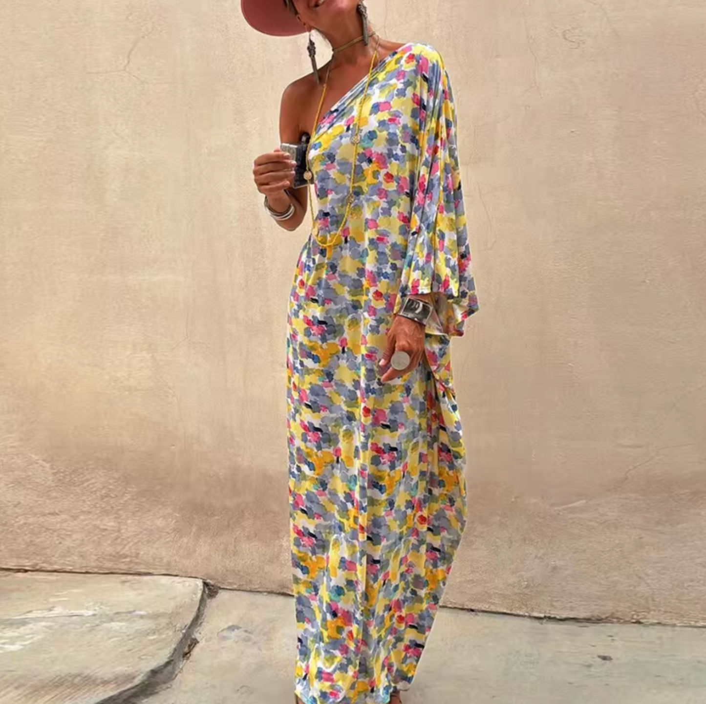 Rosetta® | Floral Print One Shoulder Maxi Dress