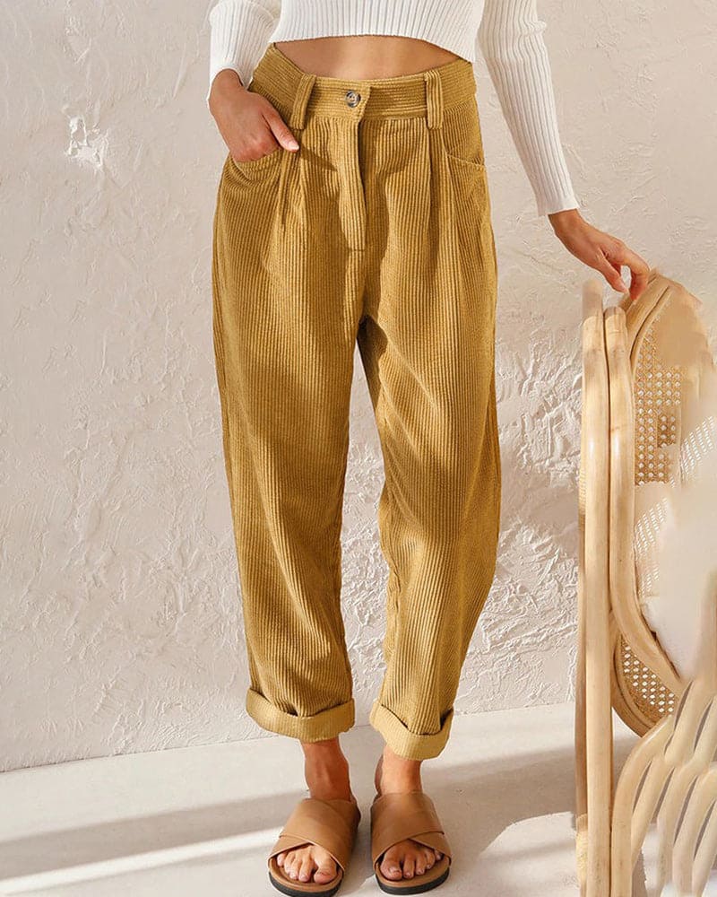 Fabiana® | High-Waisted Cotton Corduroy Pants