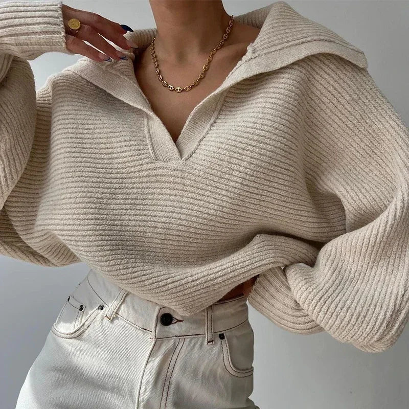 Ariana | Stylish women's winter sweater with a modern lapel collar