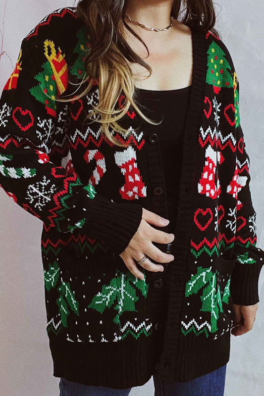 Cristiana | Contrasting jacquard V-neck cardigan