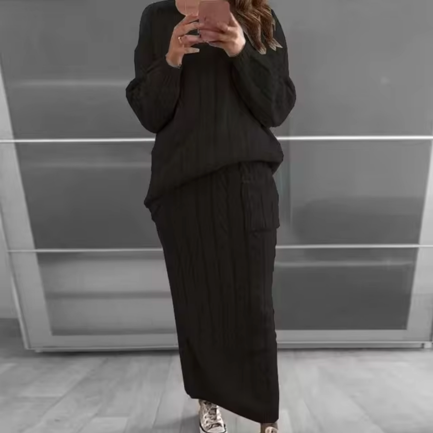 Ramona | Elegant set of knitted sweater and skirt