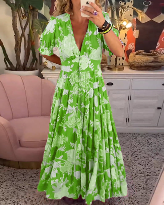 Marina® | Floral Dress A-Line Puff Sleeves