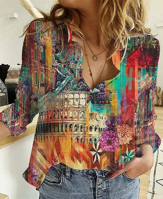 Melanie® | Printed Casual Loose Long Sleeve Blouse