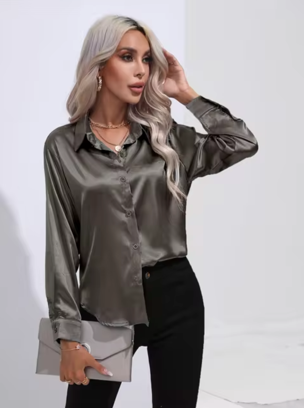 Eleanor® | Long Sleeve Satin Blouse