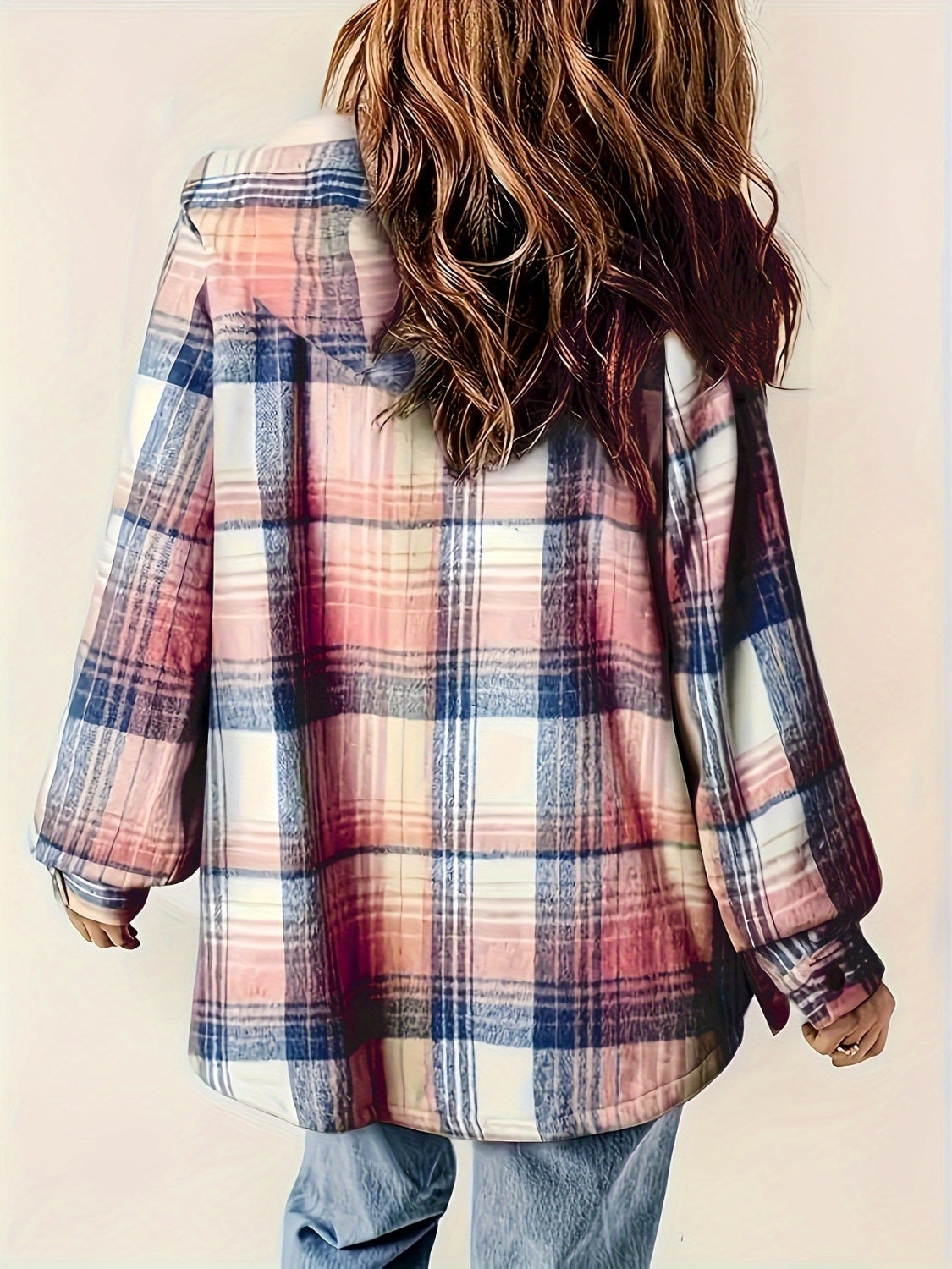 Wendy | Checked, long-sleeved hooded outerwear with snap fasteners