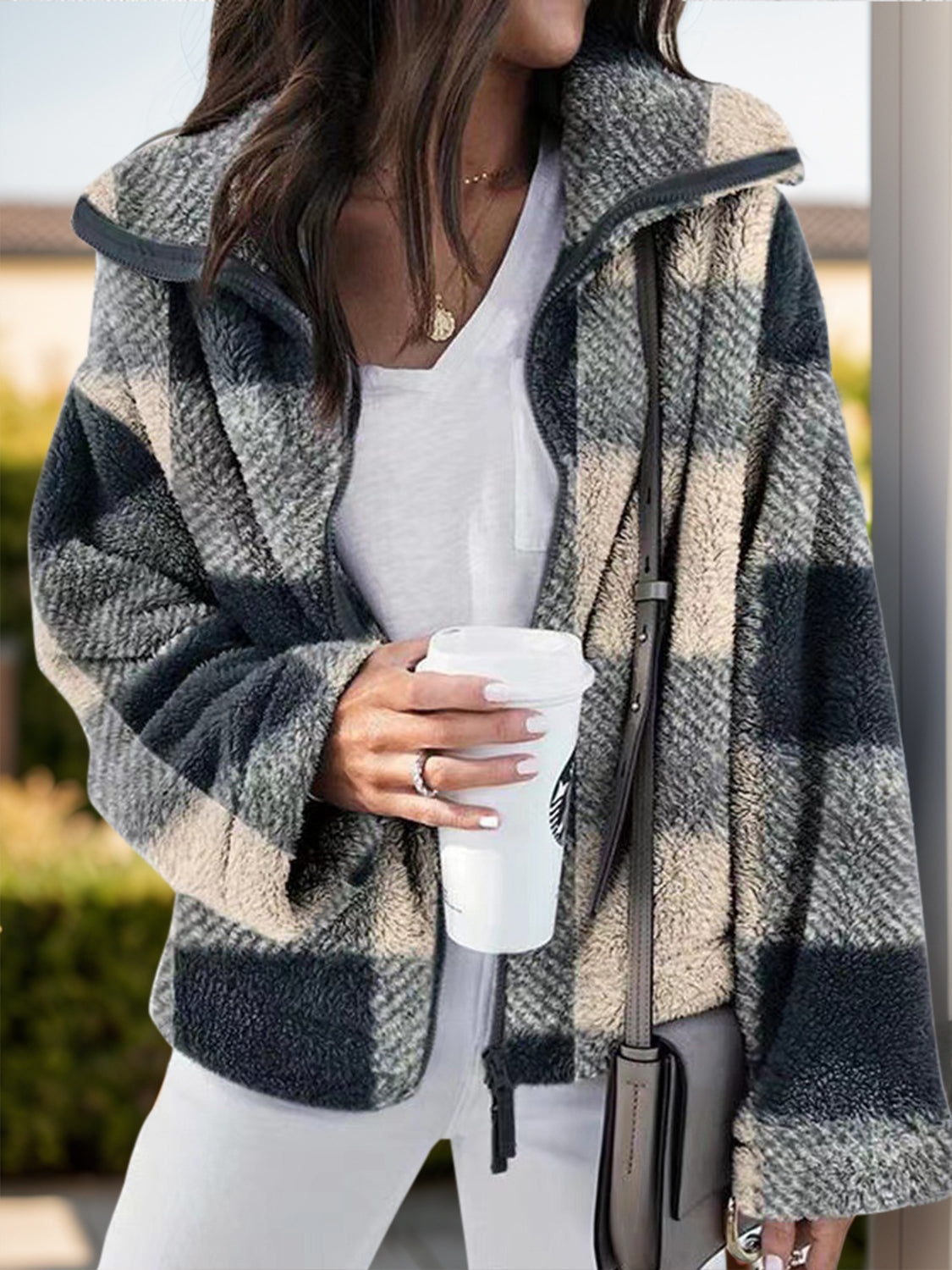 Gertrud | Checked jacket with long sleeves and full size zip