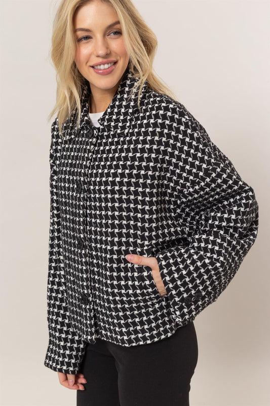 Irene | Check tweed jacket with button placket and collar