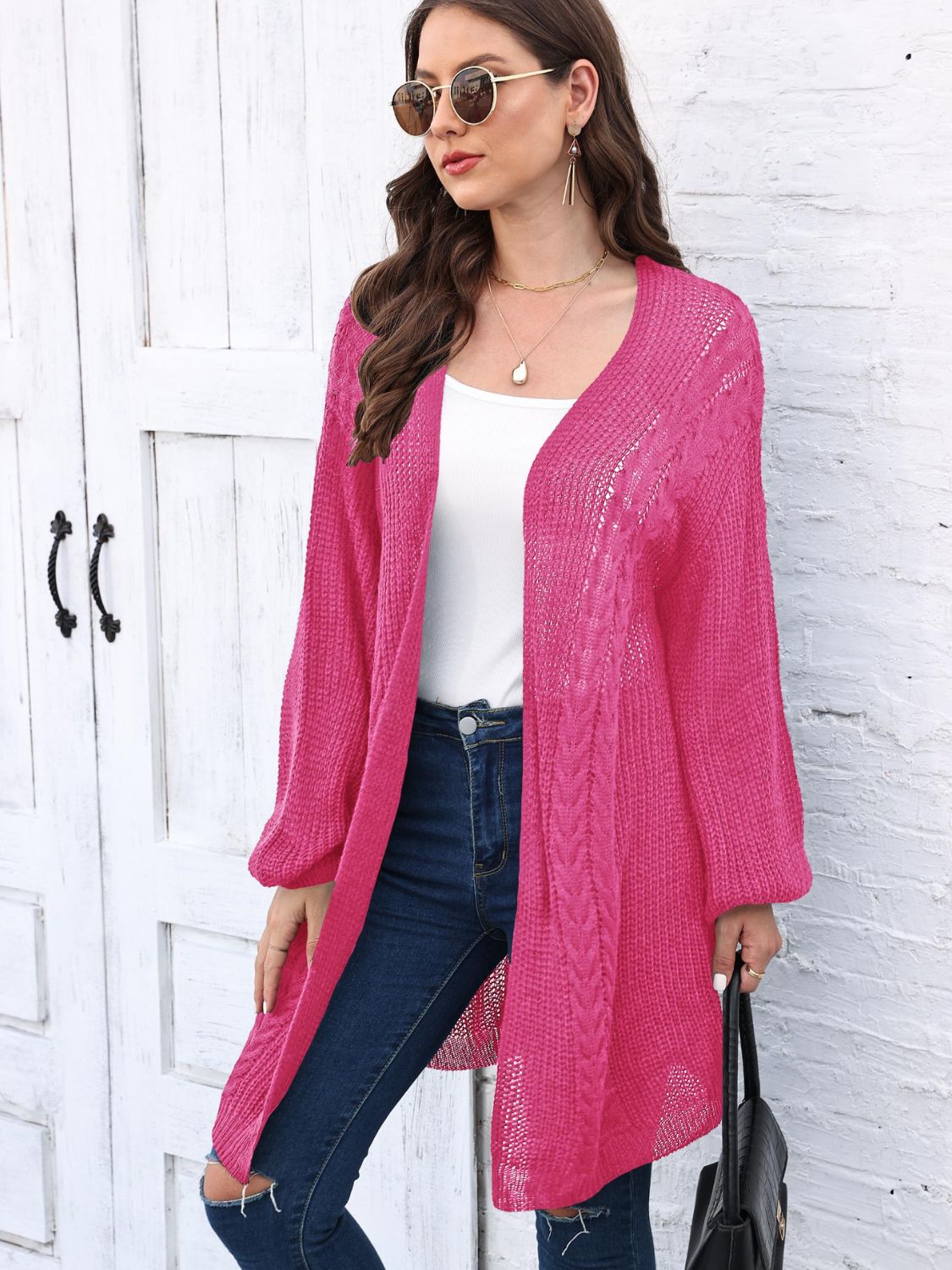 Estela | Cable knit cardigan with open front and long sleeves