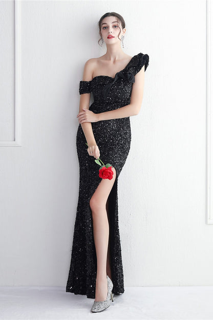 Embellished One Shoulder Mermaid Formal Dress
