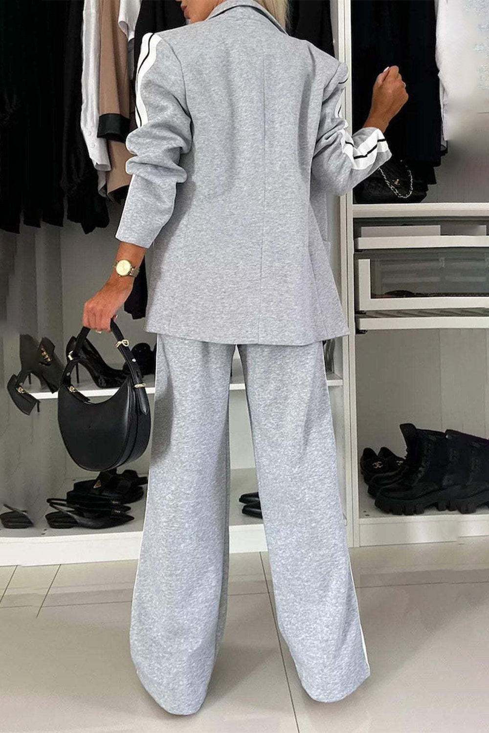 Frieda | Complete top and trousers set with contrast lapel collar