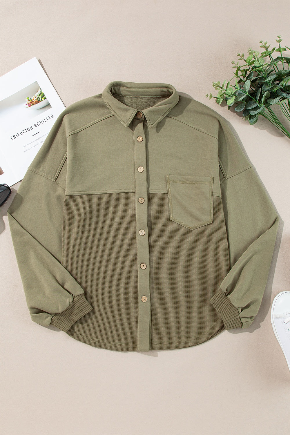 Renee | Waffle knit long sleeve jacket with collar