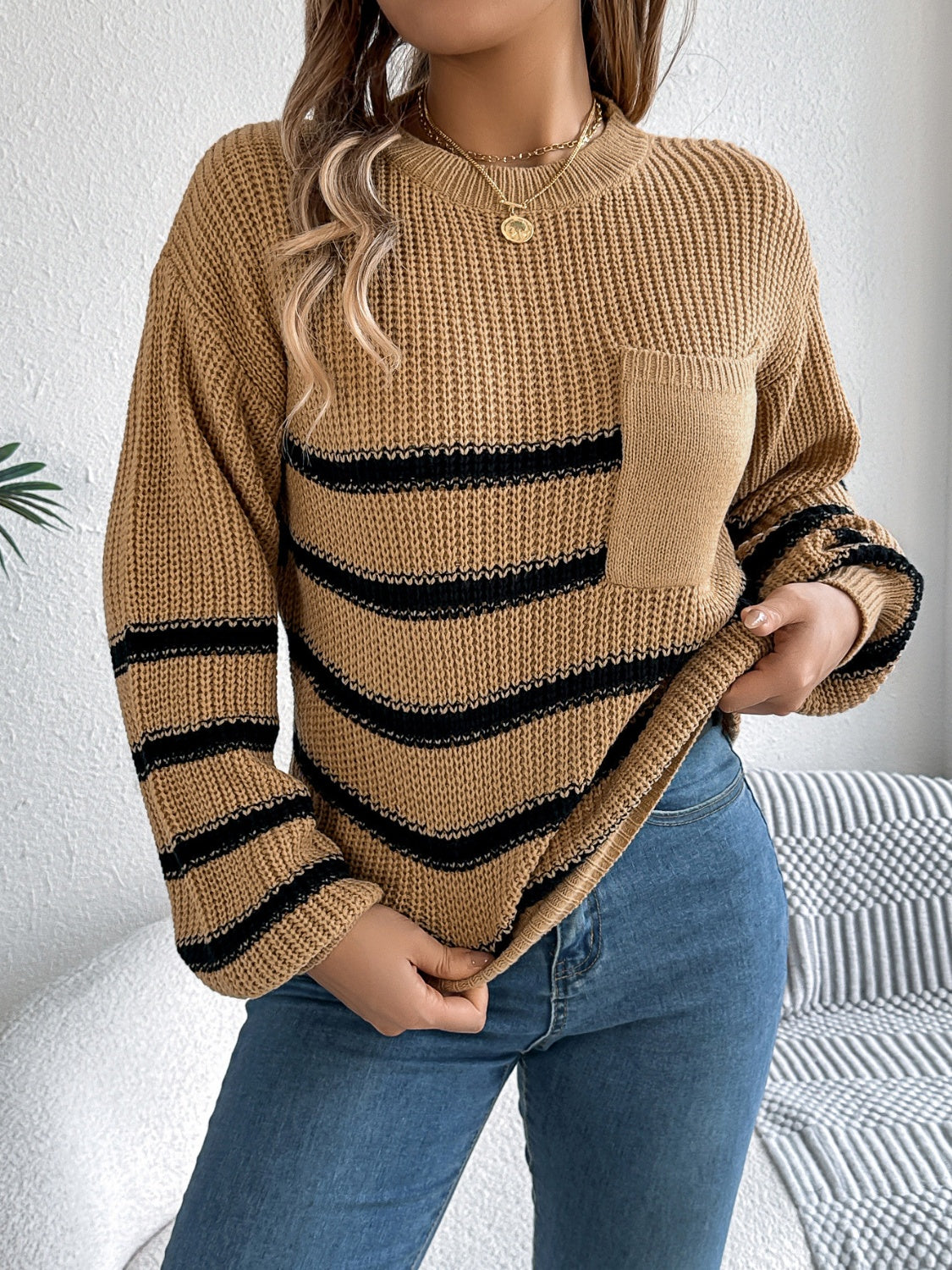 Sandra | Striped long-sleeved sweater with a crew neck