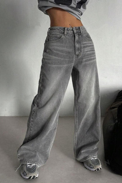 Concrete Grey Straight Leg High Waist Jeans