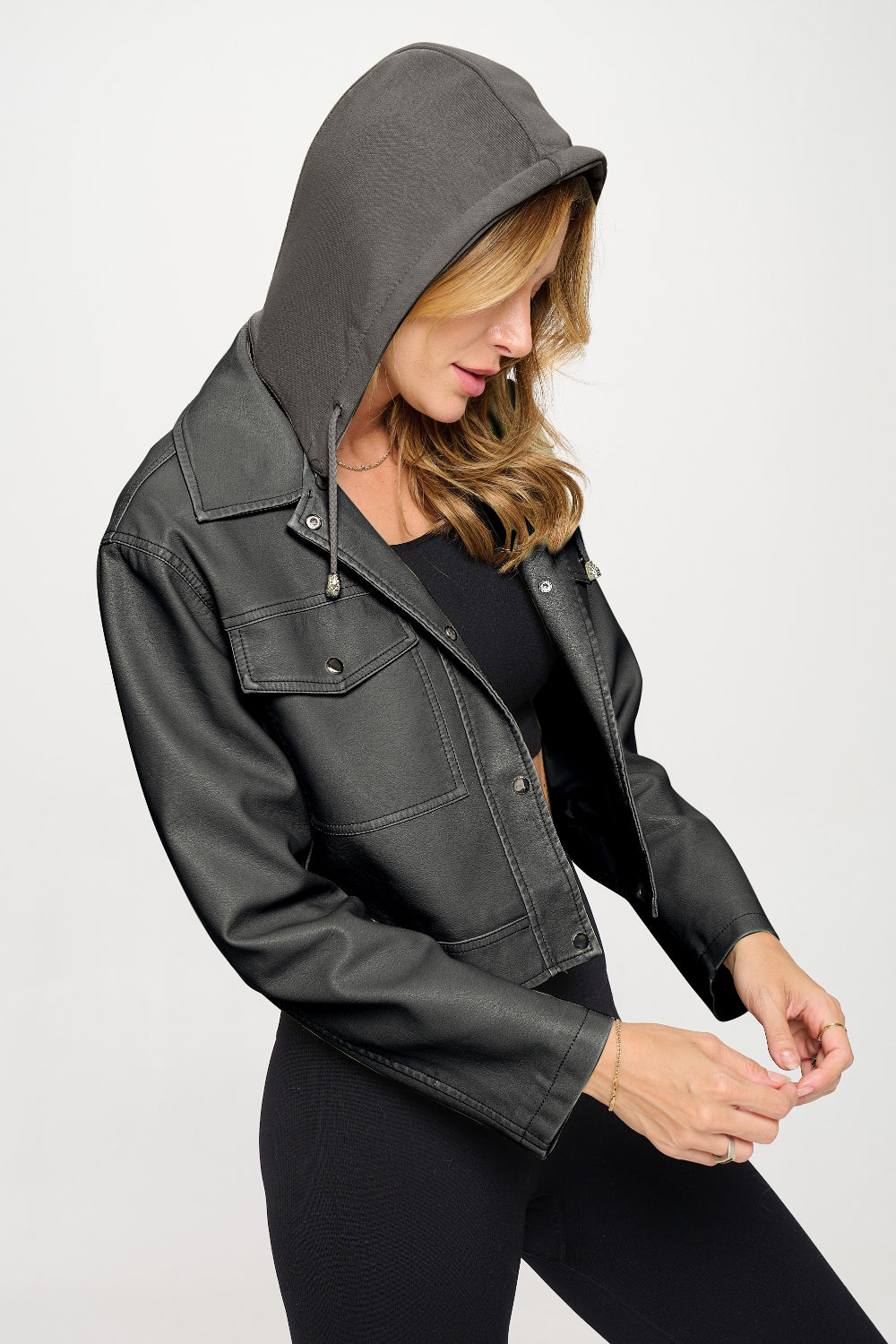 Elena | Cropped hooded jacket with snap fastening