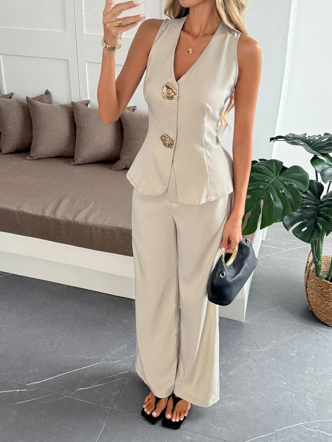 Ginevra® | Elegant V-Neck Vest And Pants Set