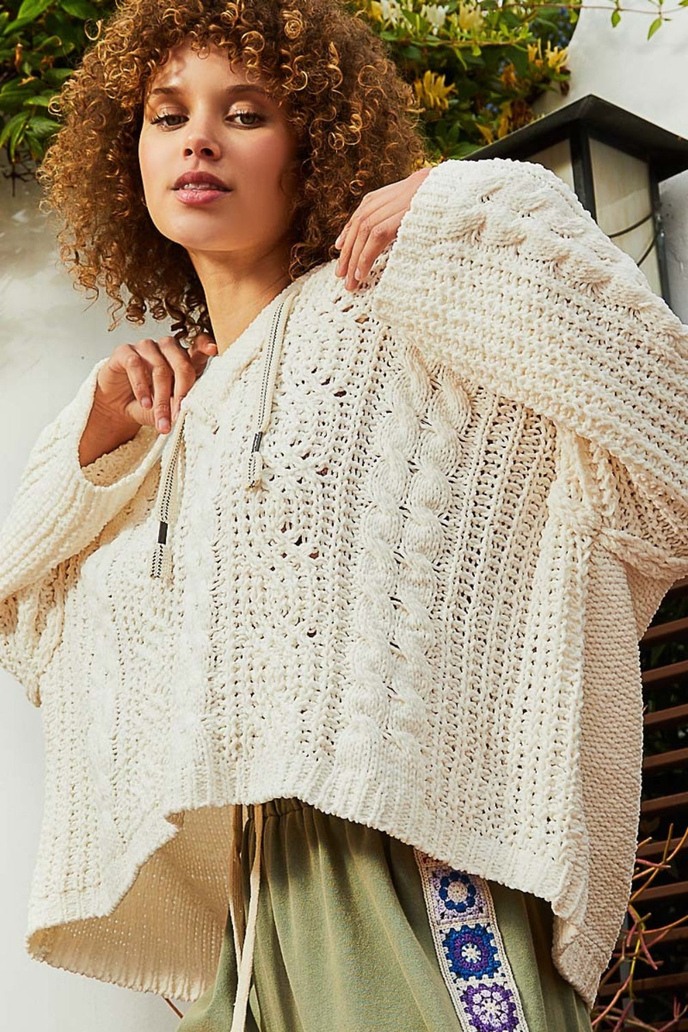 Judith | Chenille cable knit sweater with hood