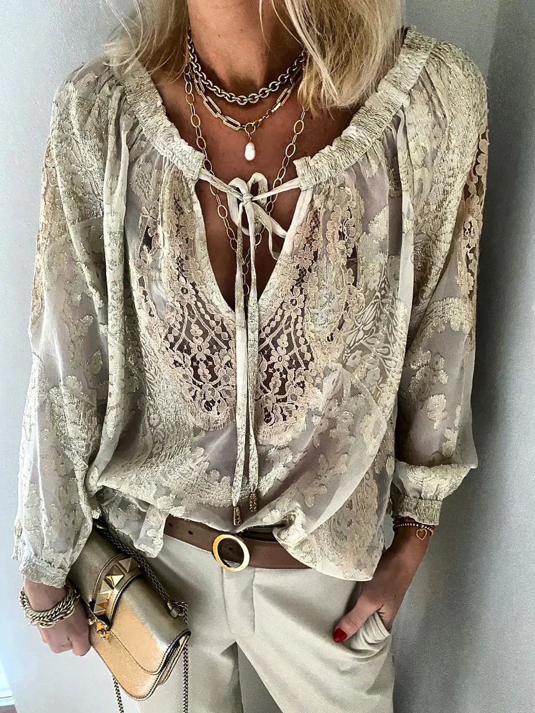 Bucich® | V-Neck Lace Chiffon Blouse