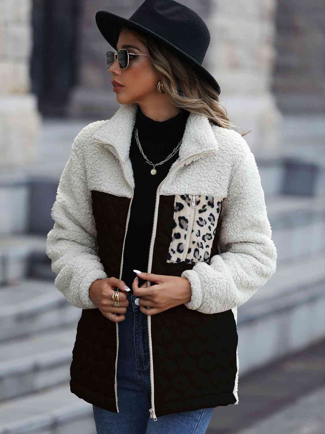 Iliana | Annette leopard print color block zip jacket