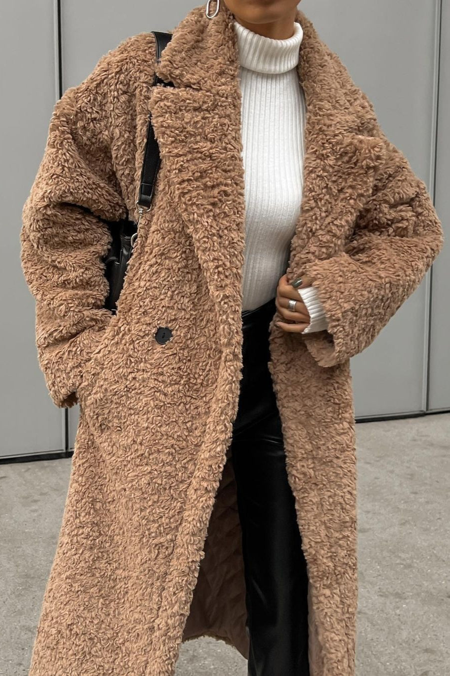 Elegant Office Lapel Plush Long Sleeve Coat