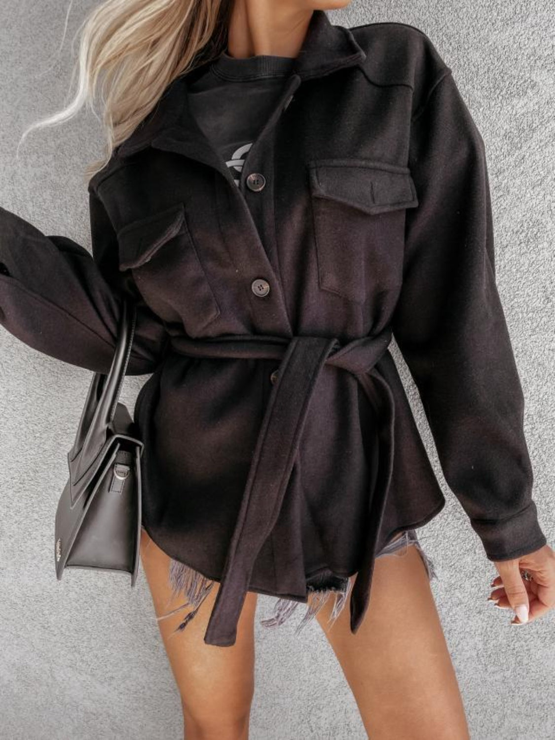 Olivia | Collared neck jacket with tied pockets and collar
