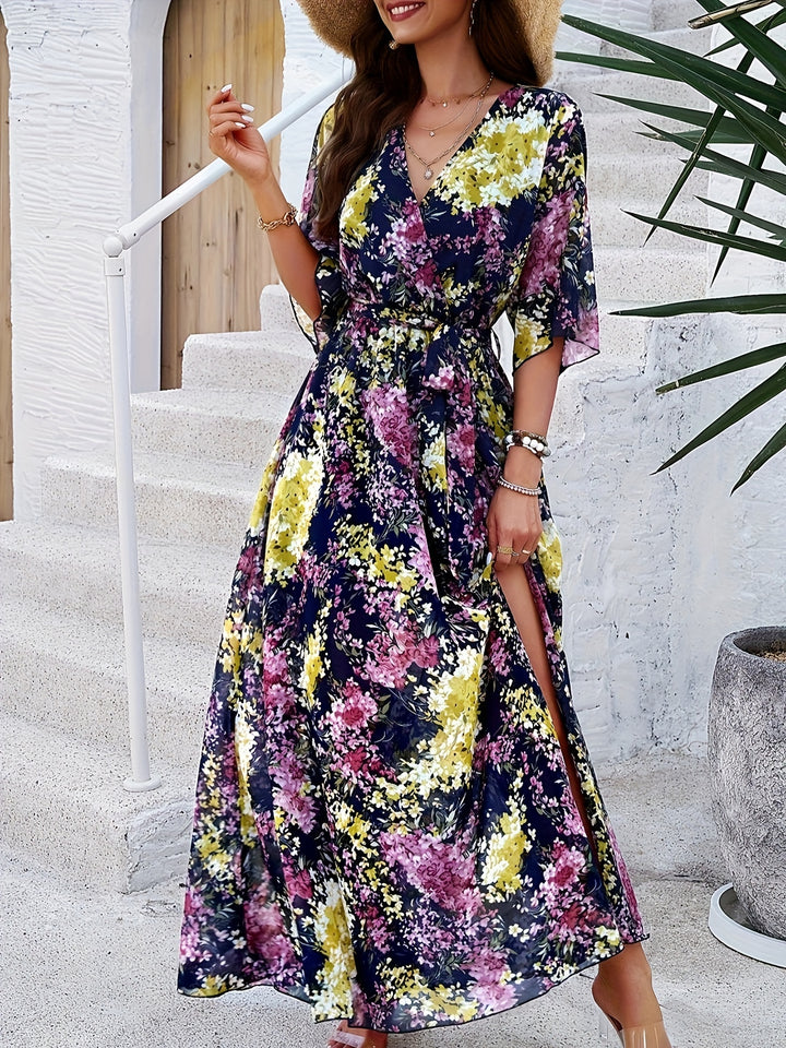 Costanza® | Elegant Floral Half-Sleeve Maxi Dress