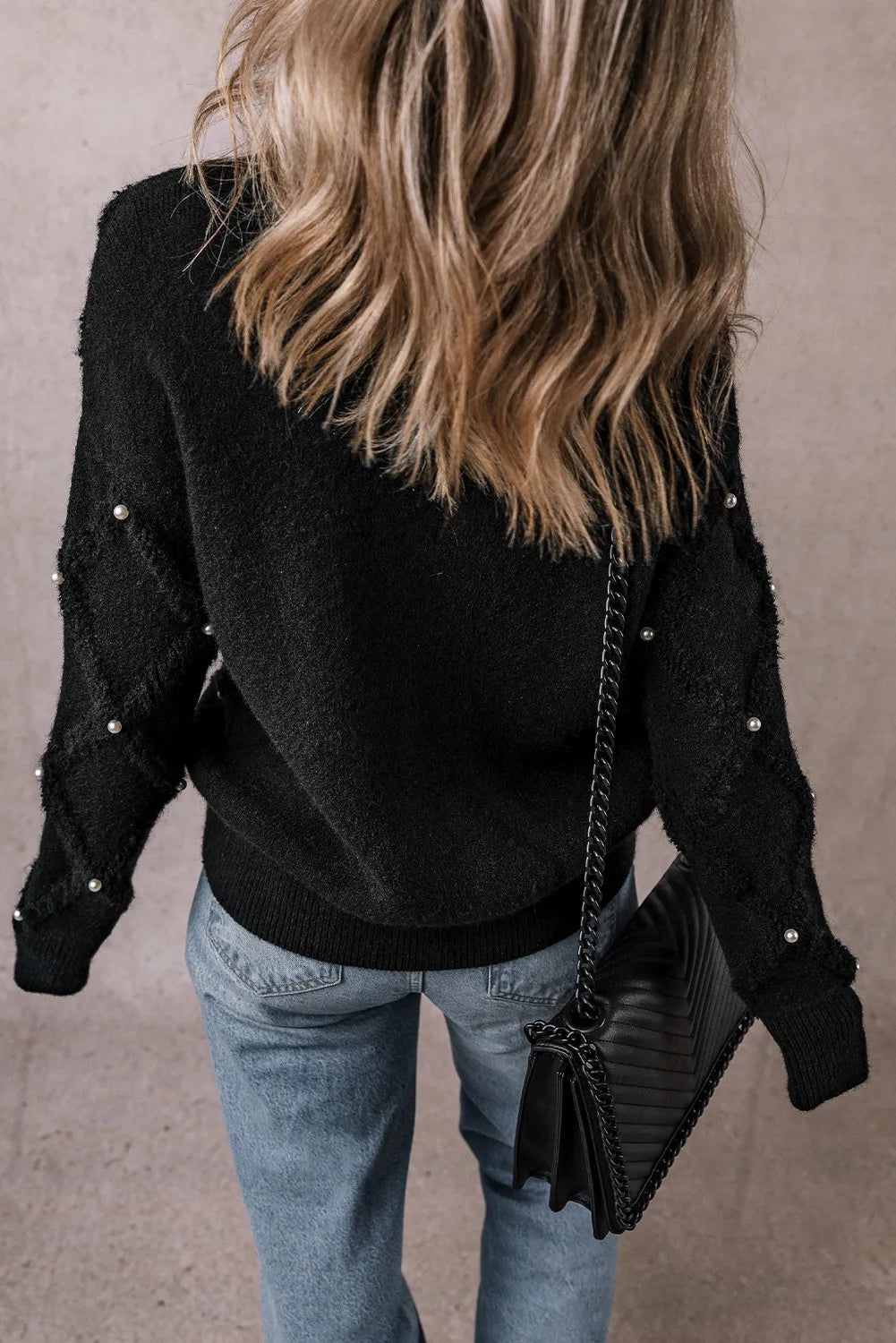 Adina | Long sleeve crew neck sweater with pearl detail