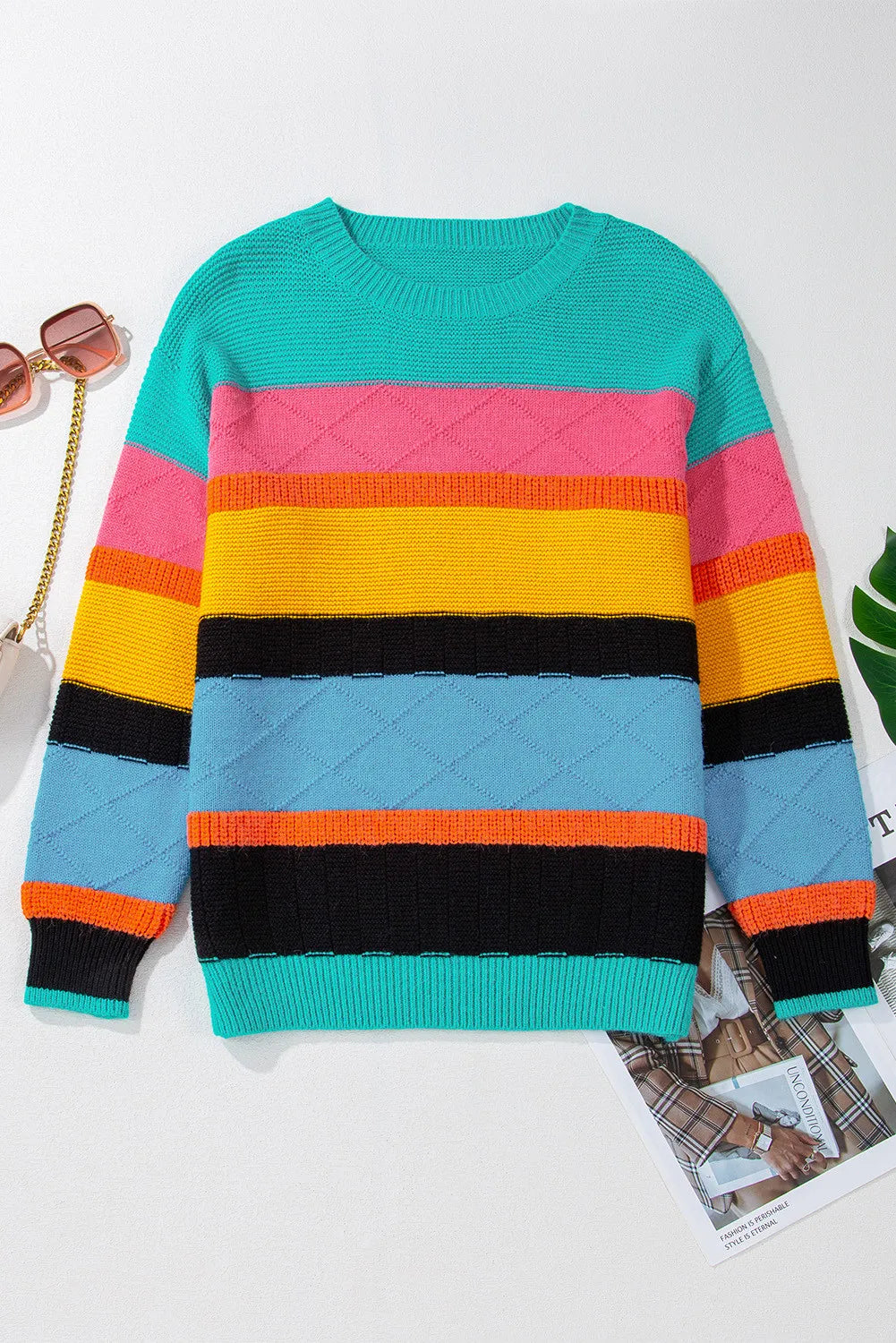 Monica | Contrast sweater with a crew neck and dropped shoulders