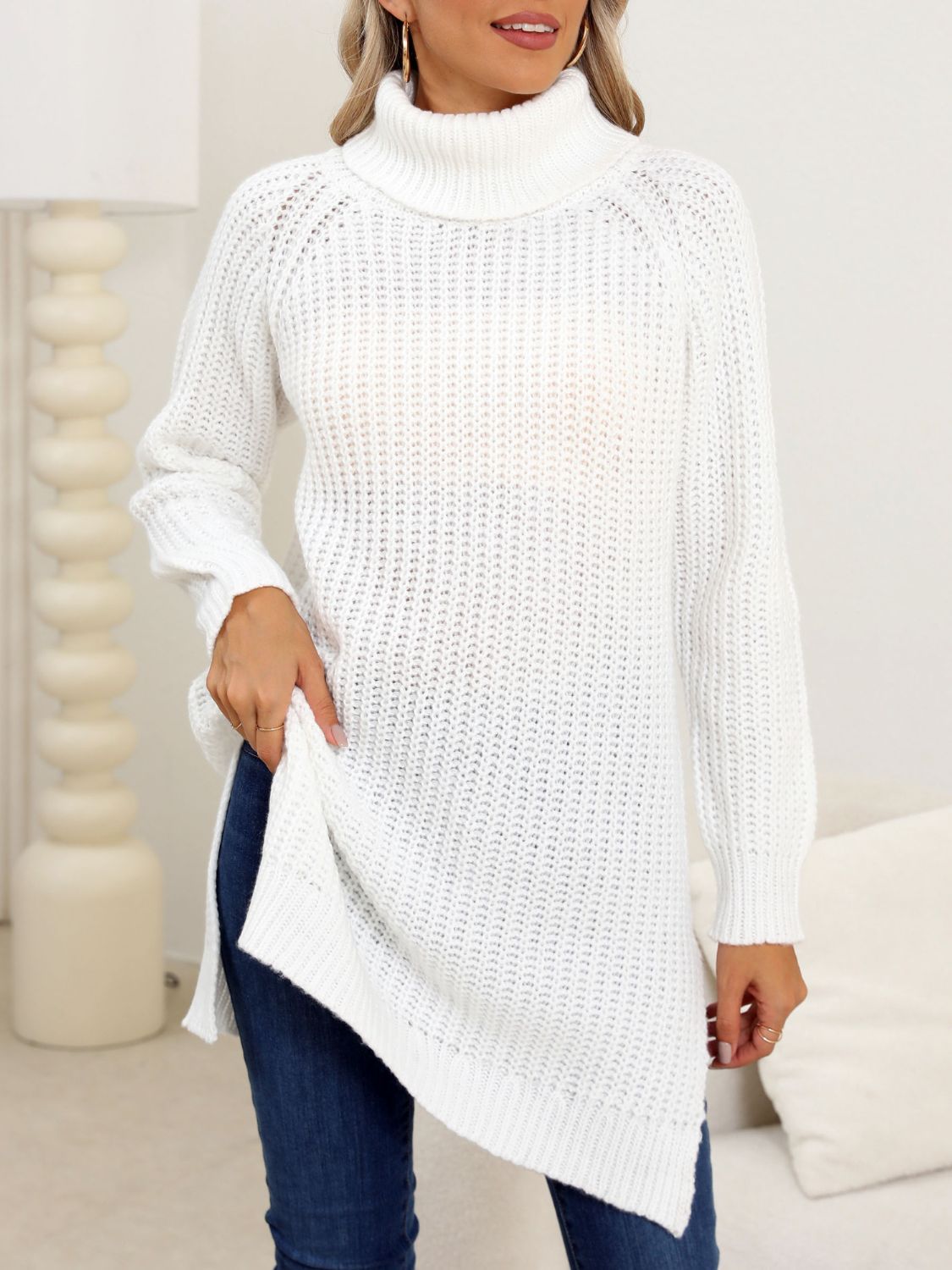 Anke | Turtleneck sweater with slit and long sleeves