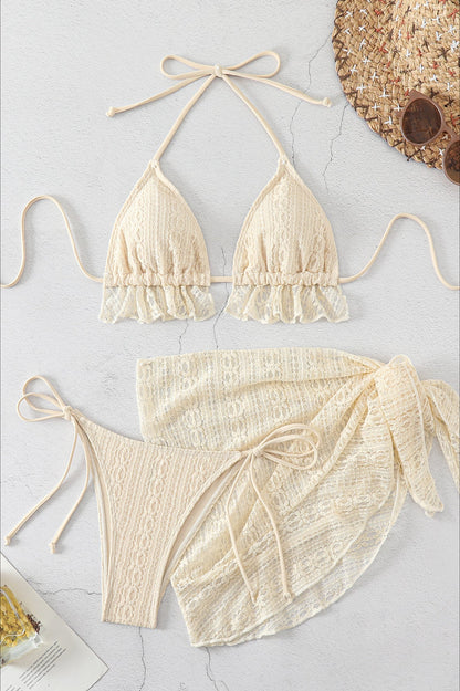 Lace Patchwork 3 Piece Bikini Set