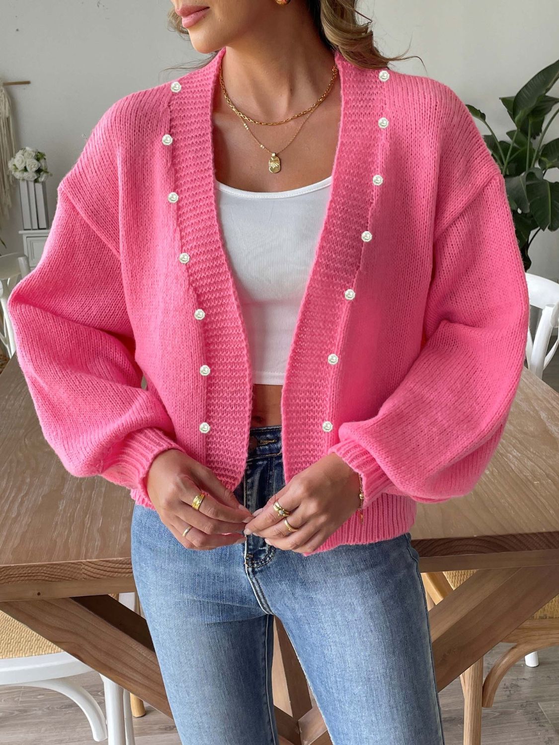 Sibylle | Beaded cardigan with long sleeves and an open front