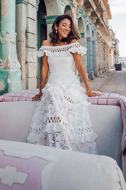 Elegant One-Shoulder Ruffle Boho Dress