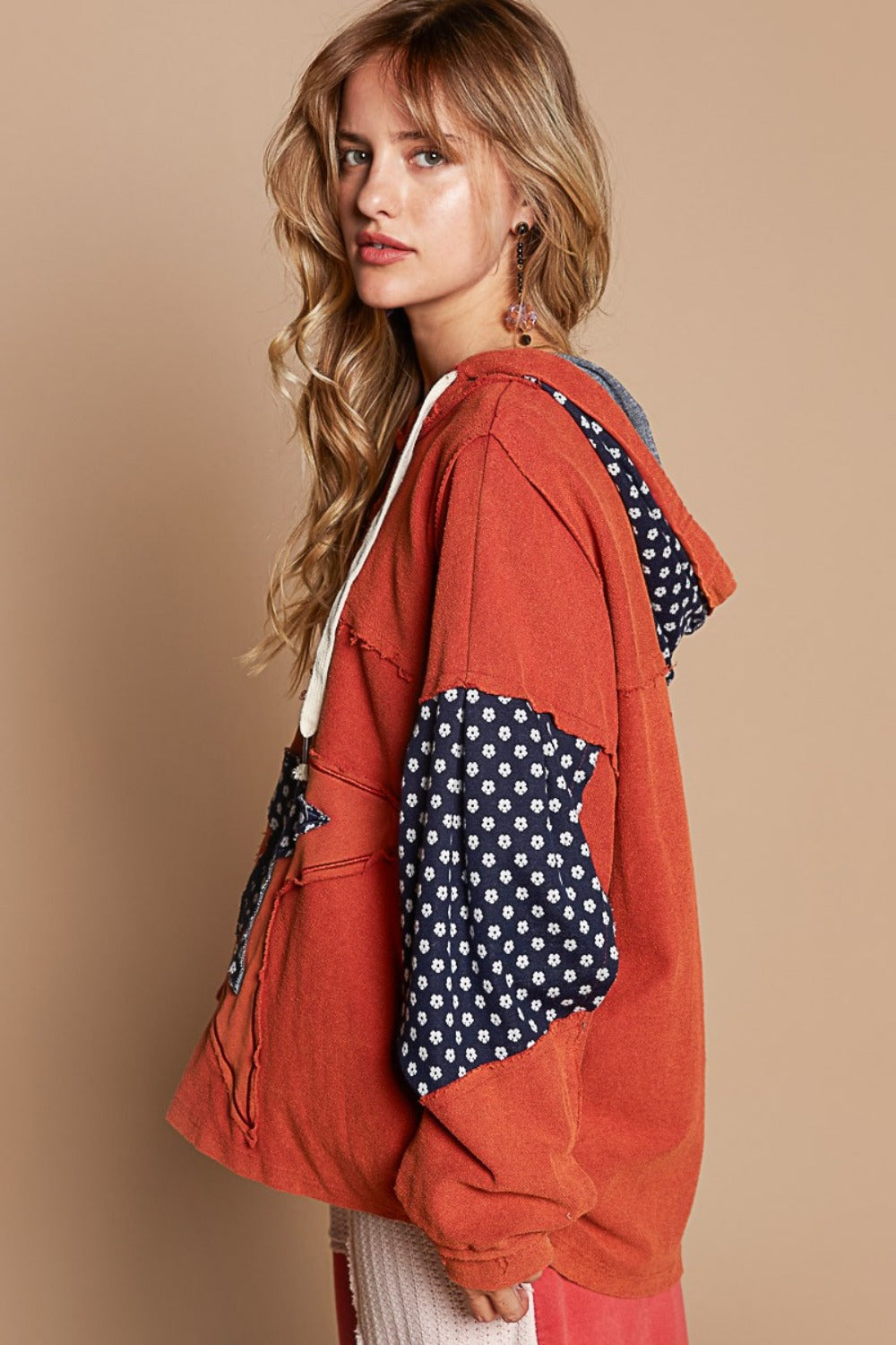 Penélope | POL Star Patchwork Raw Edge French Terry Hoodie