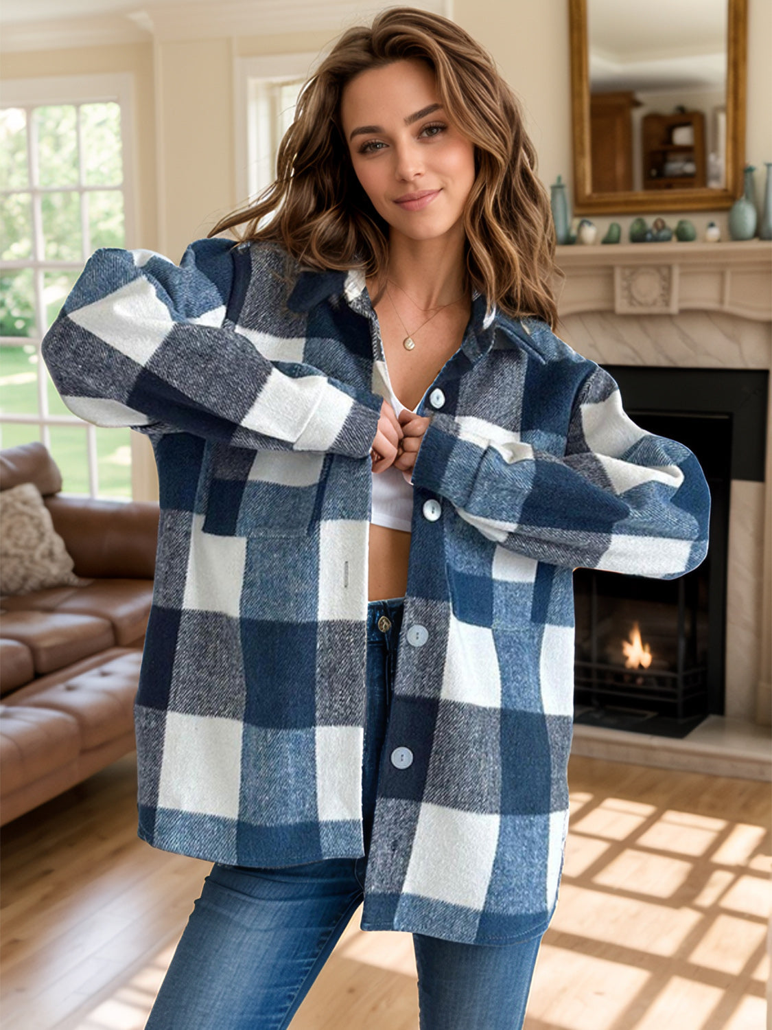 Camila | Checked long sleeve jacket with buttons