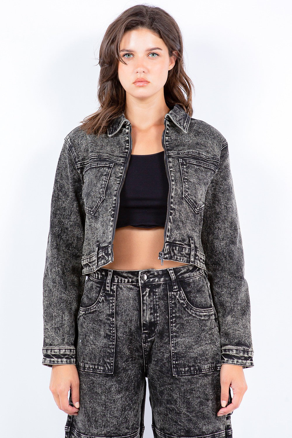 Pink | Overdyed bleached cropped zip jacket from American Bazi