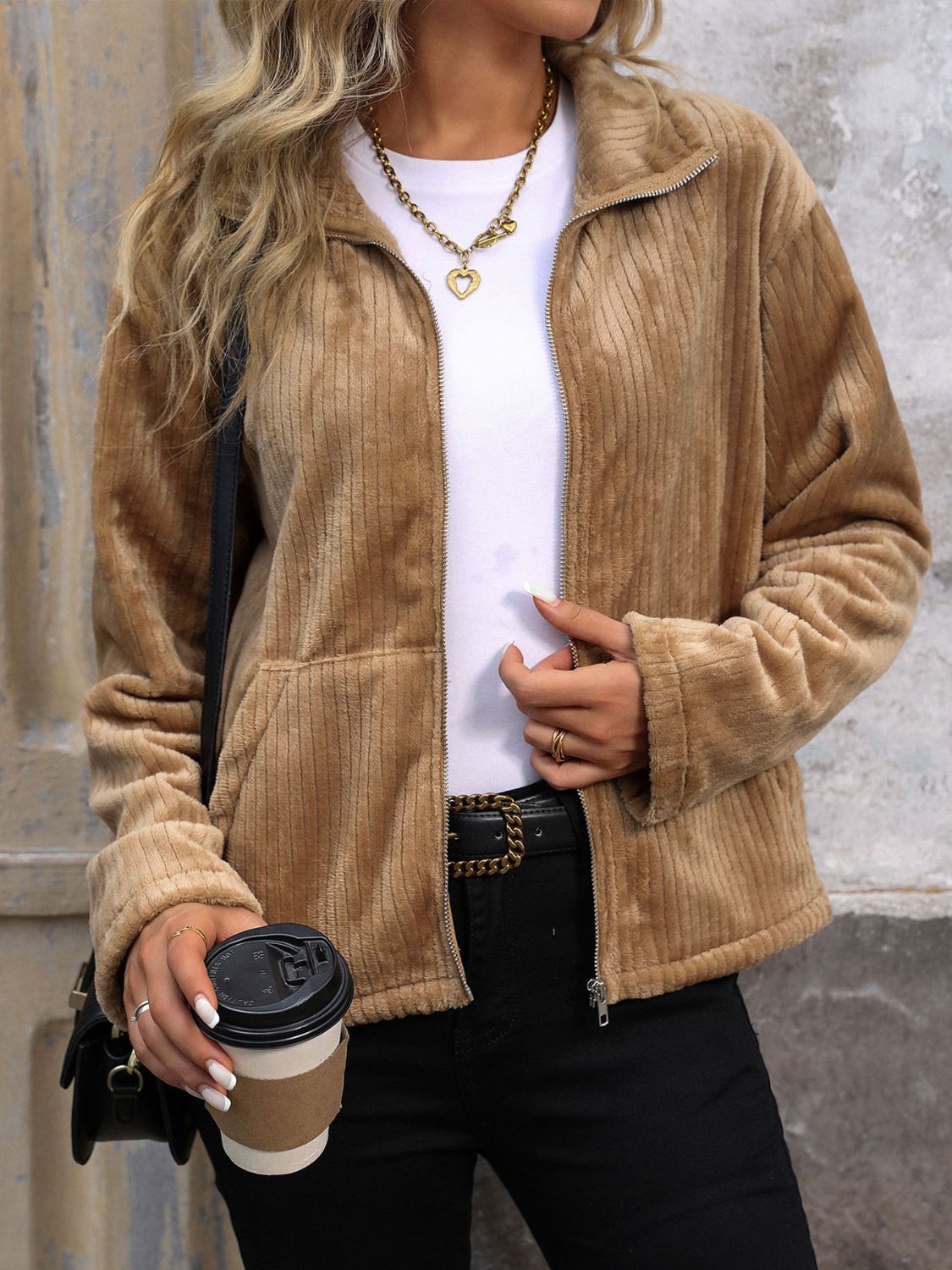 Claudette | Perfee long sleeve jacket with zip and collar collar