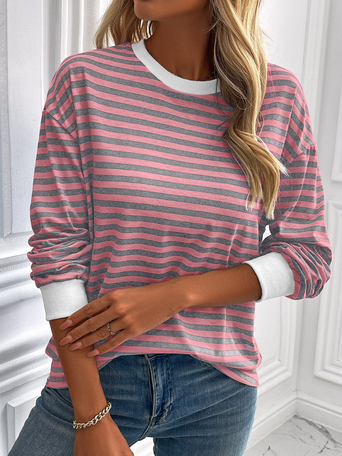 Constance | Ivy Lane striped long sleeve crew neck sweatshirt