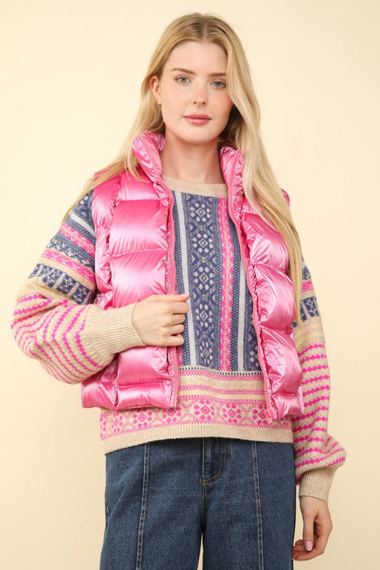 Inés | Shiny metallic puffer vest with zip fastening