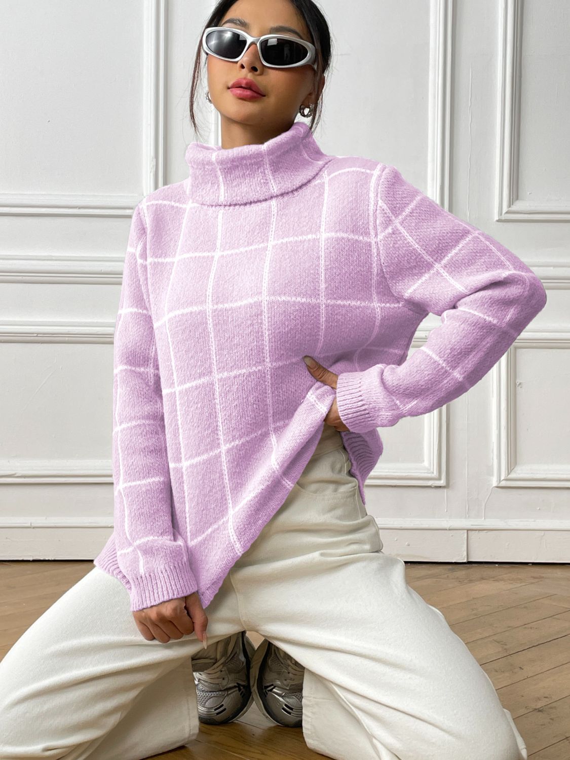 Marie | Checked turtleneck sweater with long sleeves