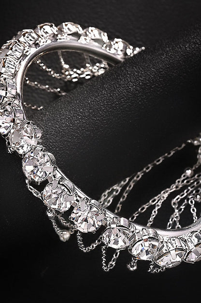 Full Rhinestone Copper Bead Tassel Bracelet